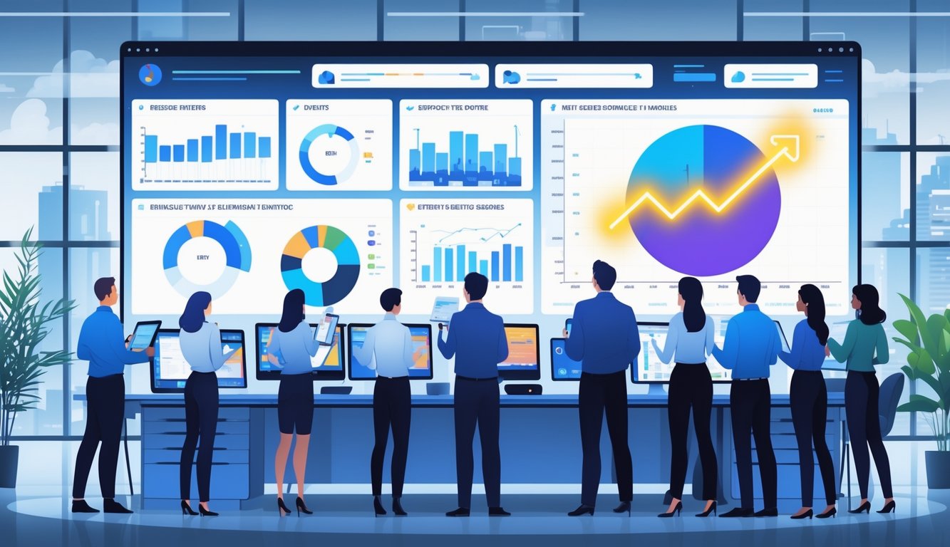 A team of analysts reviewing data on digital dashboards in a modern office, focusing on a key viewer metric influencing series renewals.