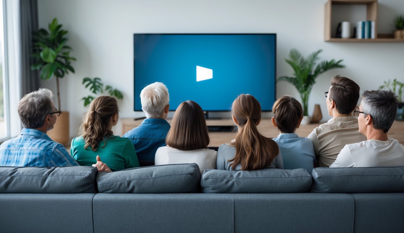 Feature image A group of people watching television in a living room during a commercial break, showing varied facial expressions.